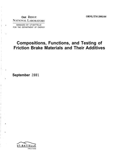 Compositions, Functions, and Testing of Friction Brake 